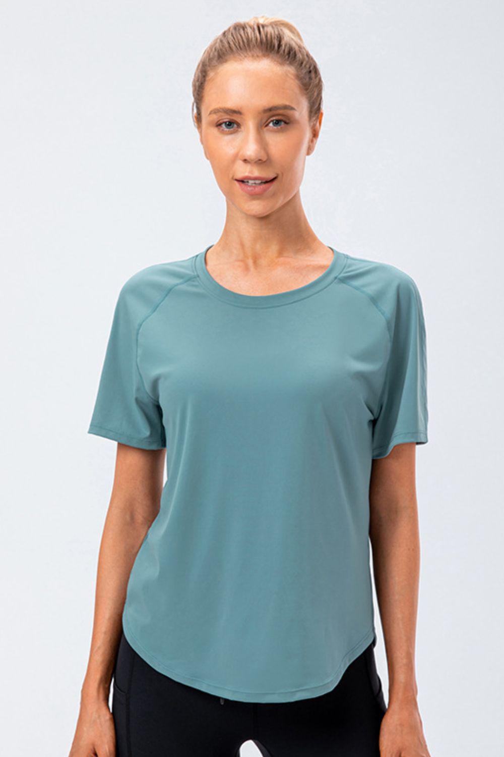 Round Neck Raglan Sleeve Active Tee BLUE ZONE PLANET