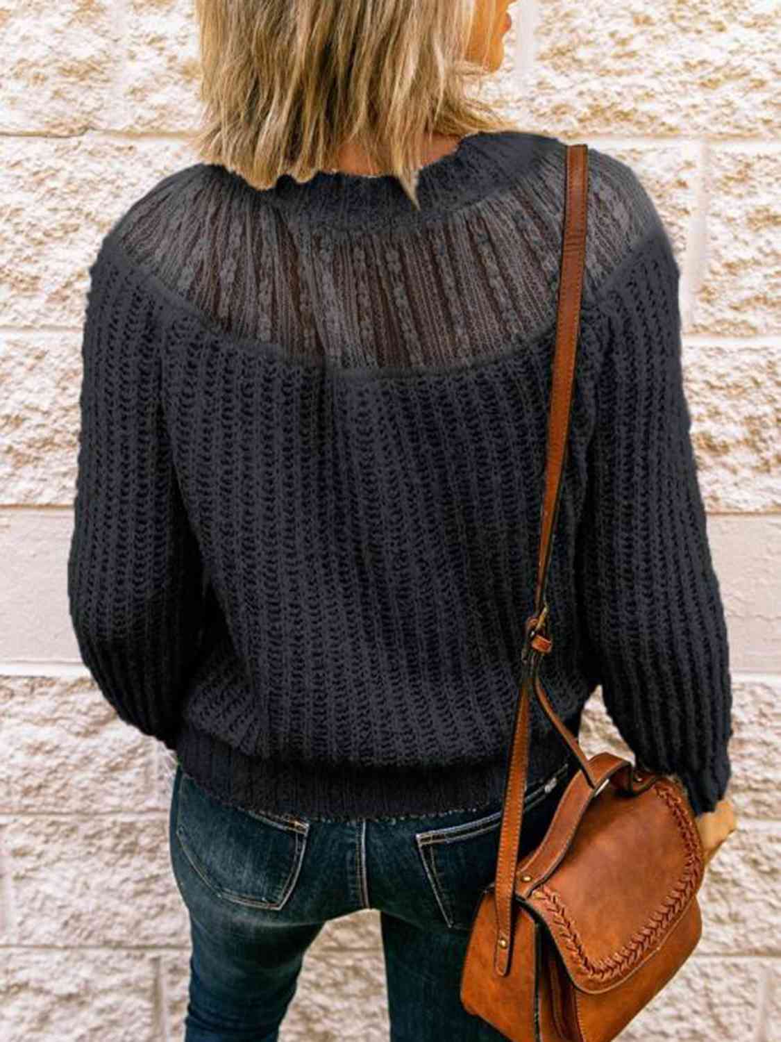 Round Neck Rib-Knit Sweater BLUE ZONE PLANET