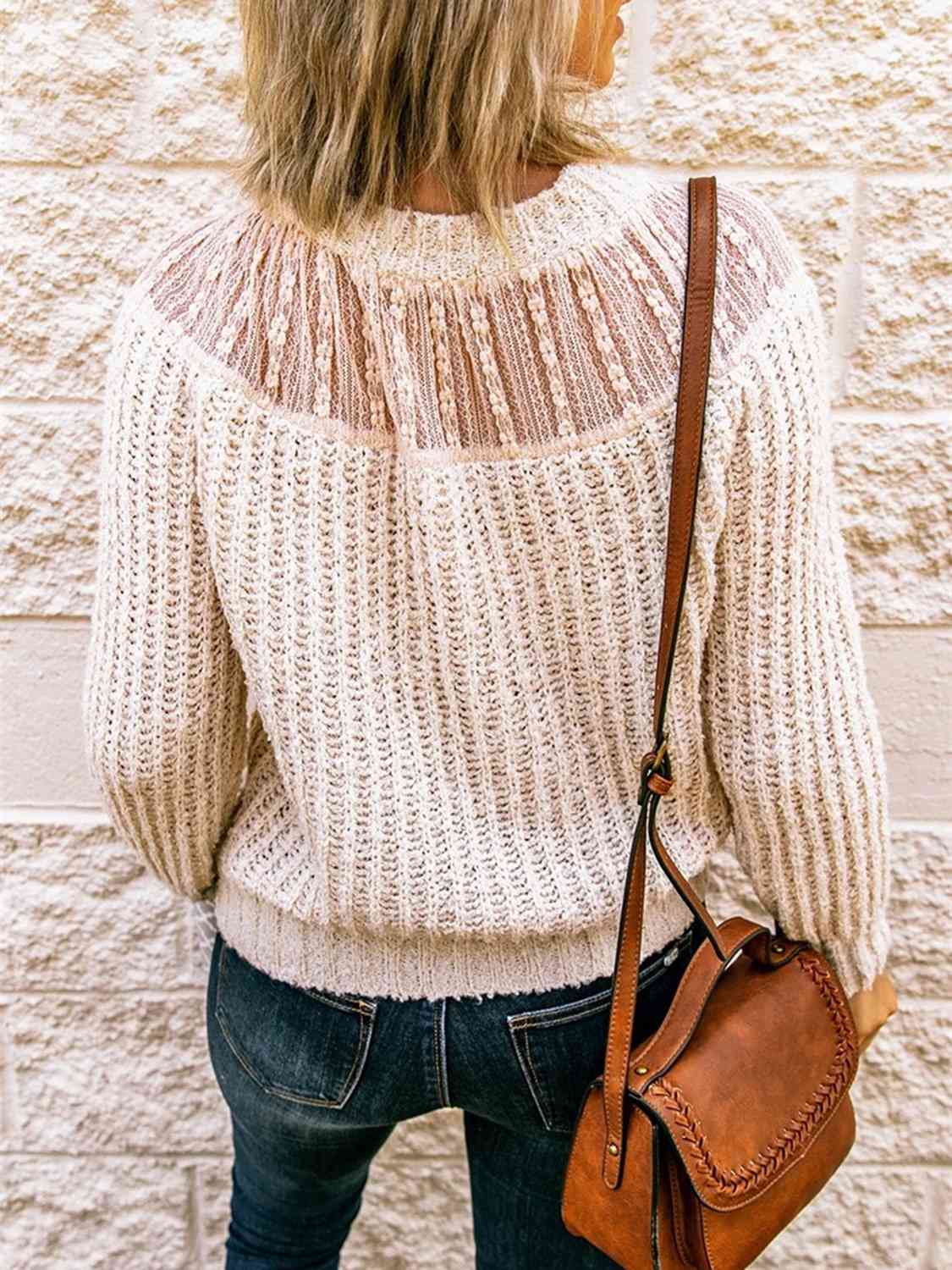 Round Neck Rib-Knit Sweater BLUE ZONE PLANET
