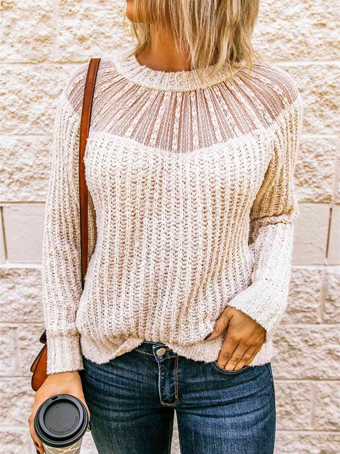 Round Neck Rib-Knit Sweater BLUE ZONE PLANET
