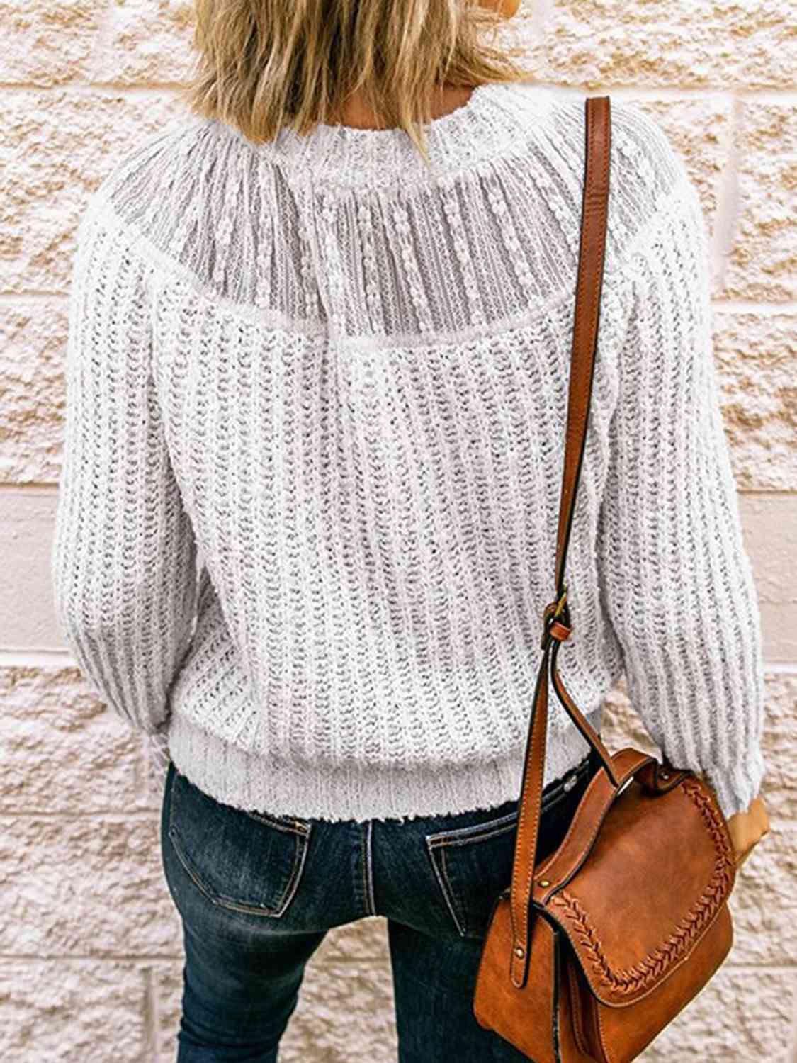 Round Neck Rib-Knit Sweater BLUE ZONE PLANET