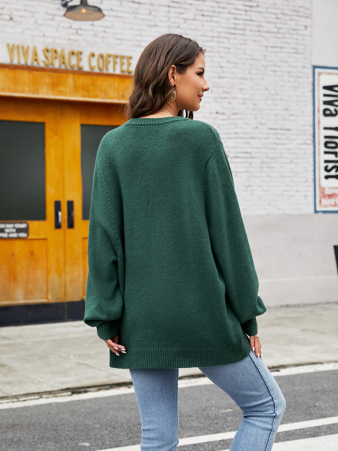 Round Neck Ribbed Trim Sweater BLUE ZONE PLANET