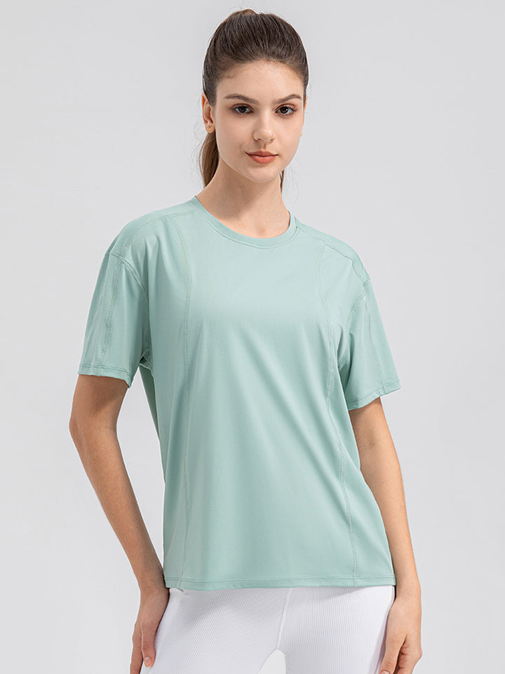 Round Neck Short Sleeve Active Top BLUE ZONE PLANET