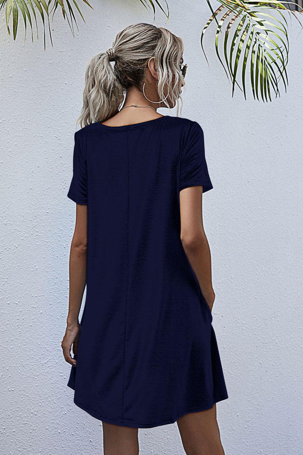 Round Neck Short Sleeve Mini Dress BLUE ZONE PLANET