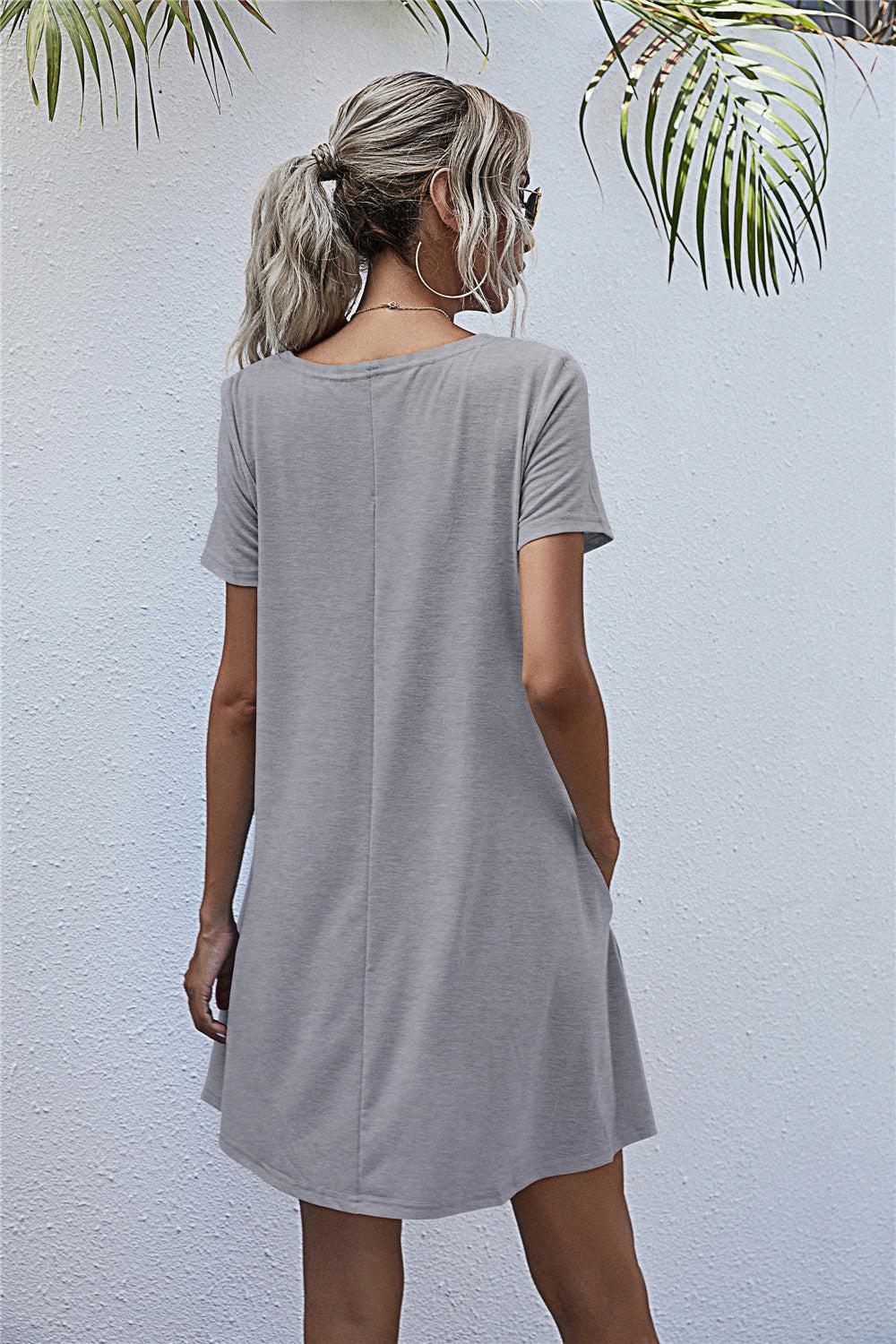 Round Neck Short Sleeve Mini Dress BLUE ZONE PLANET