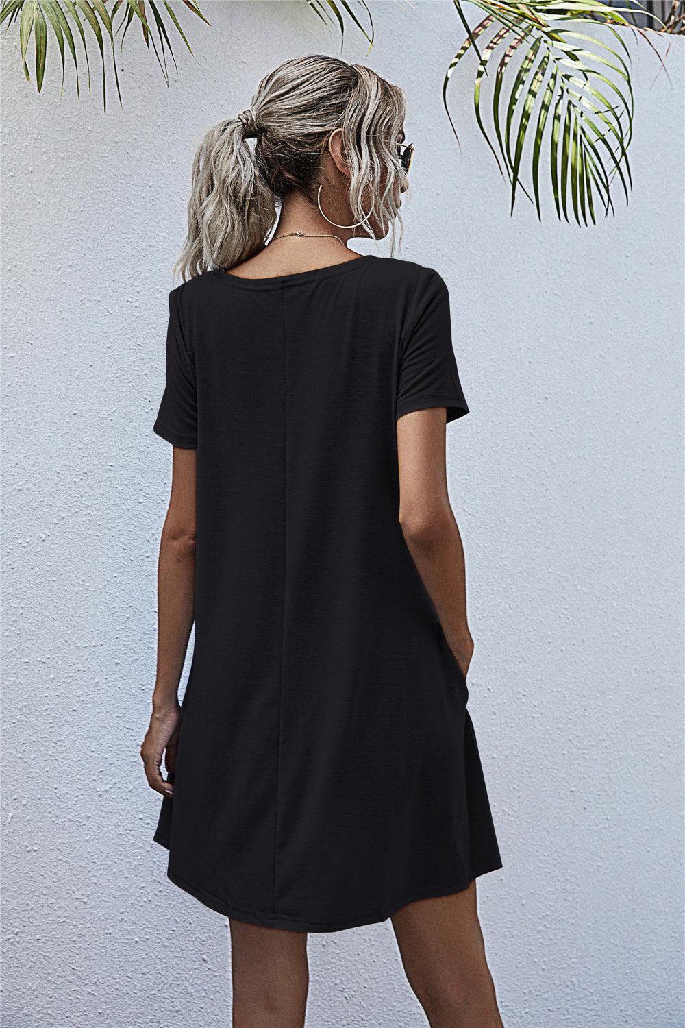 Round Neck Short Sleeve Mini Dress BLUE ZONE PLANET