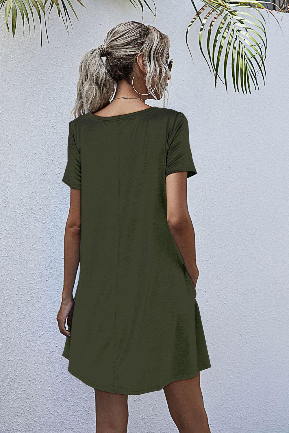 Round Neck Short Sleeve Mini Dress BLUE ZONE PLANET