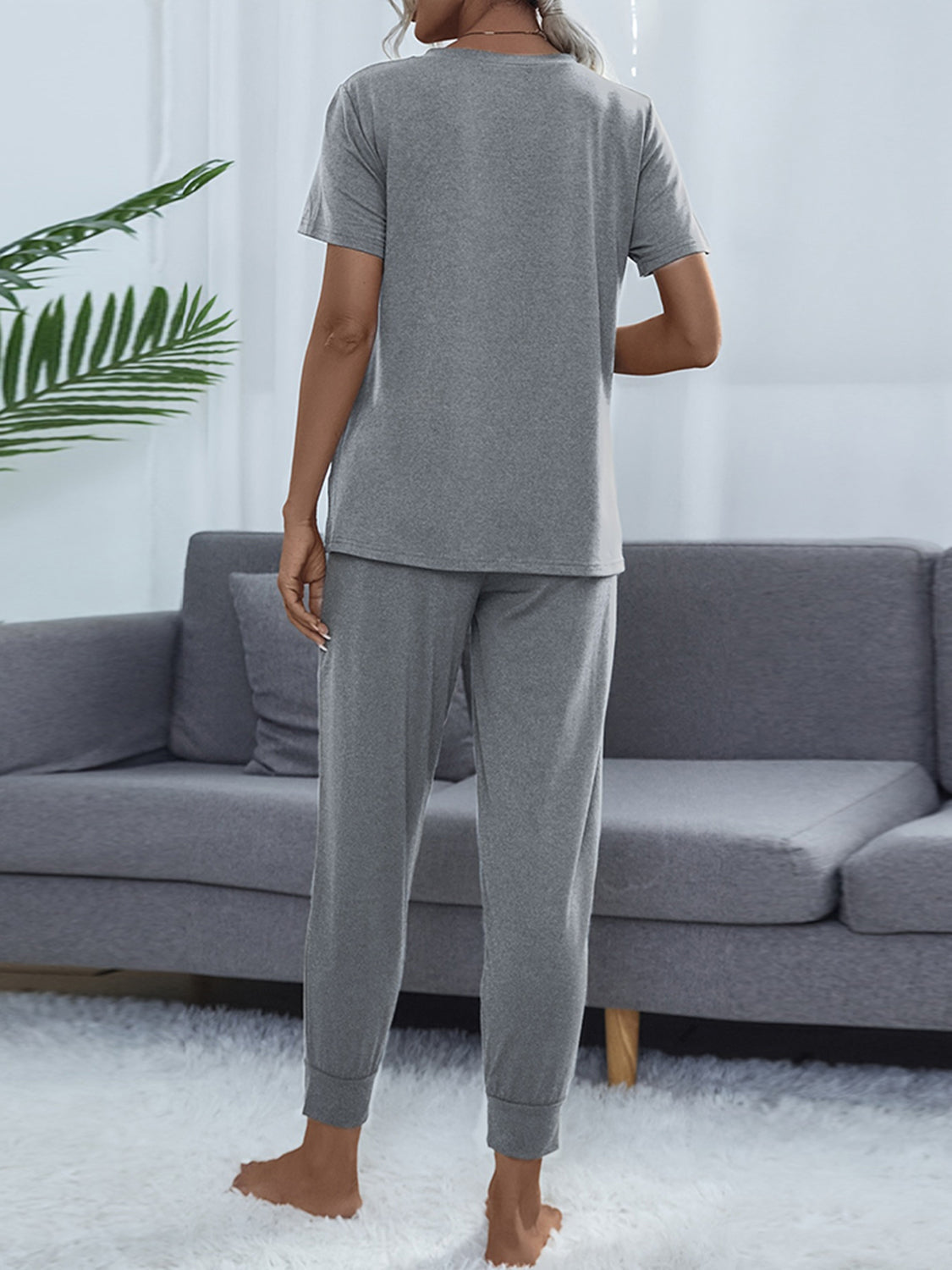 Round Neck Short Sleeve Top and Pants Set BLUE ZONE PLANET