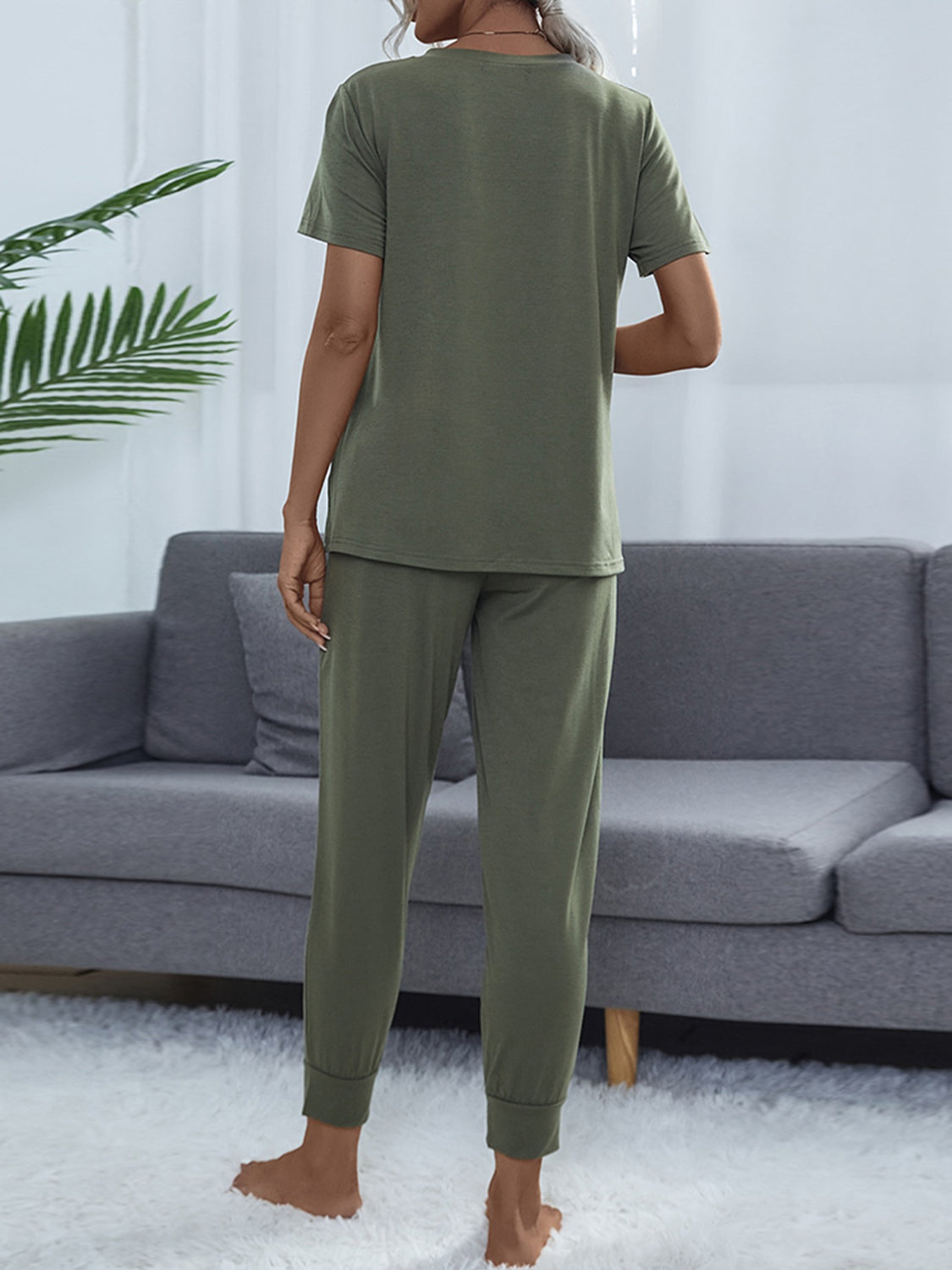 Round Neck Short Sleeve Top and Pants Set BLUE ZONE PLANET