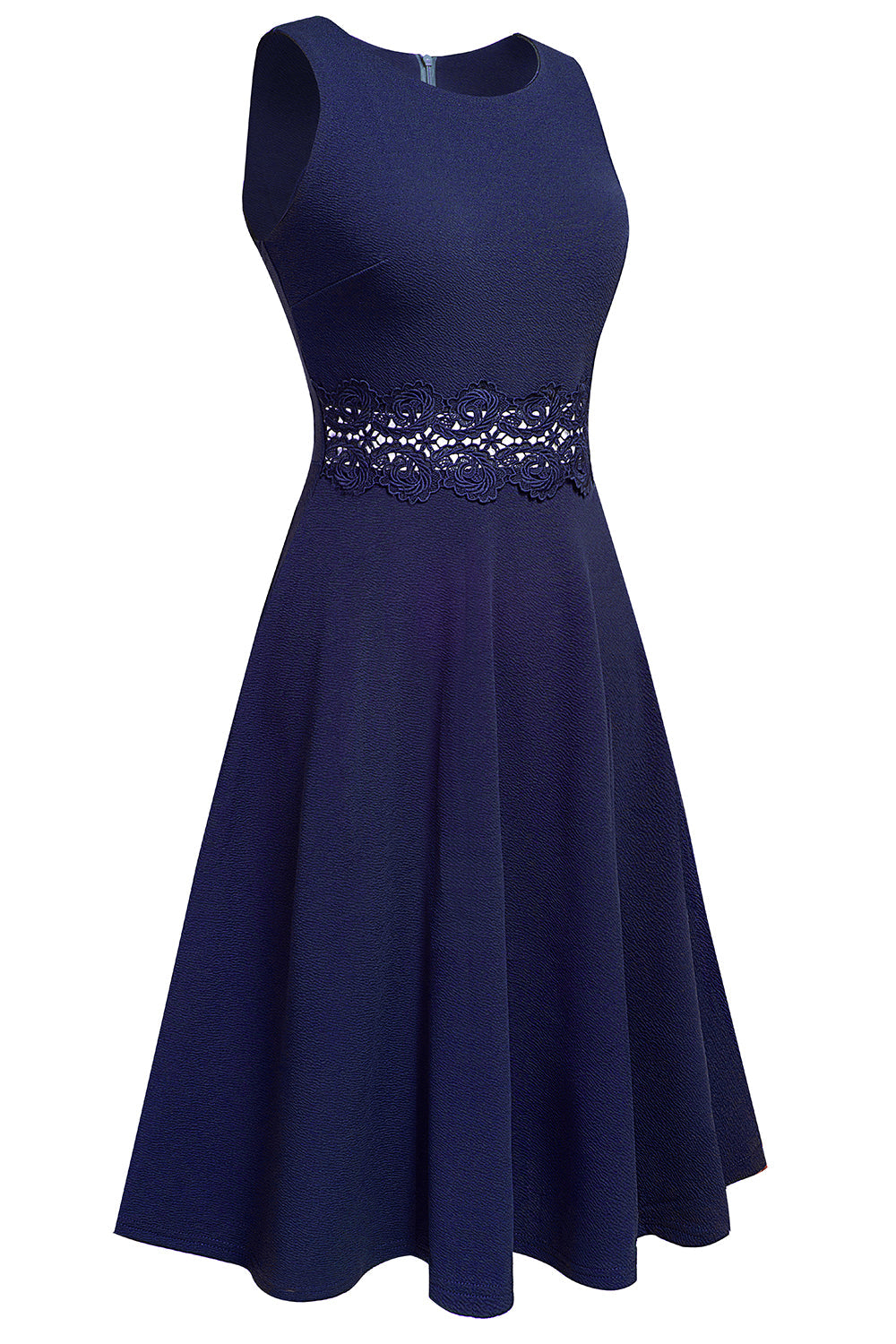 Round Neck Sleeveless Lace Trim Dress BLUE ZONE PLANET