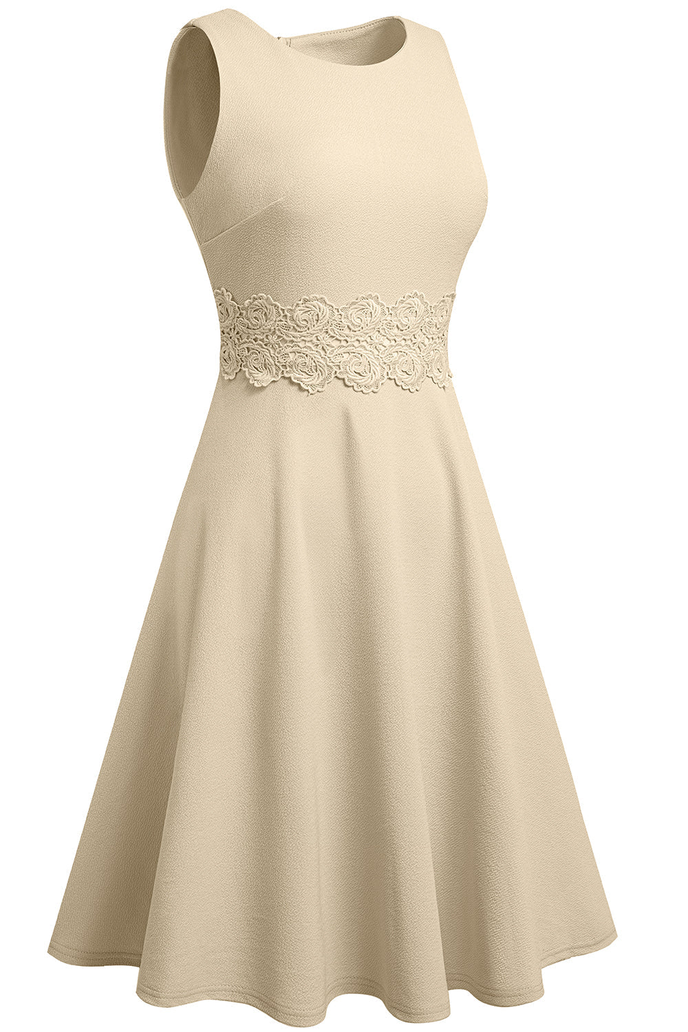 Round Neck Sleeveless Lace Trim Dress BLUE ZONE PLANET