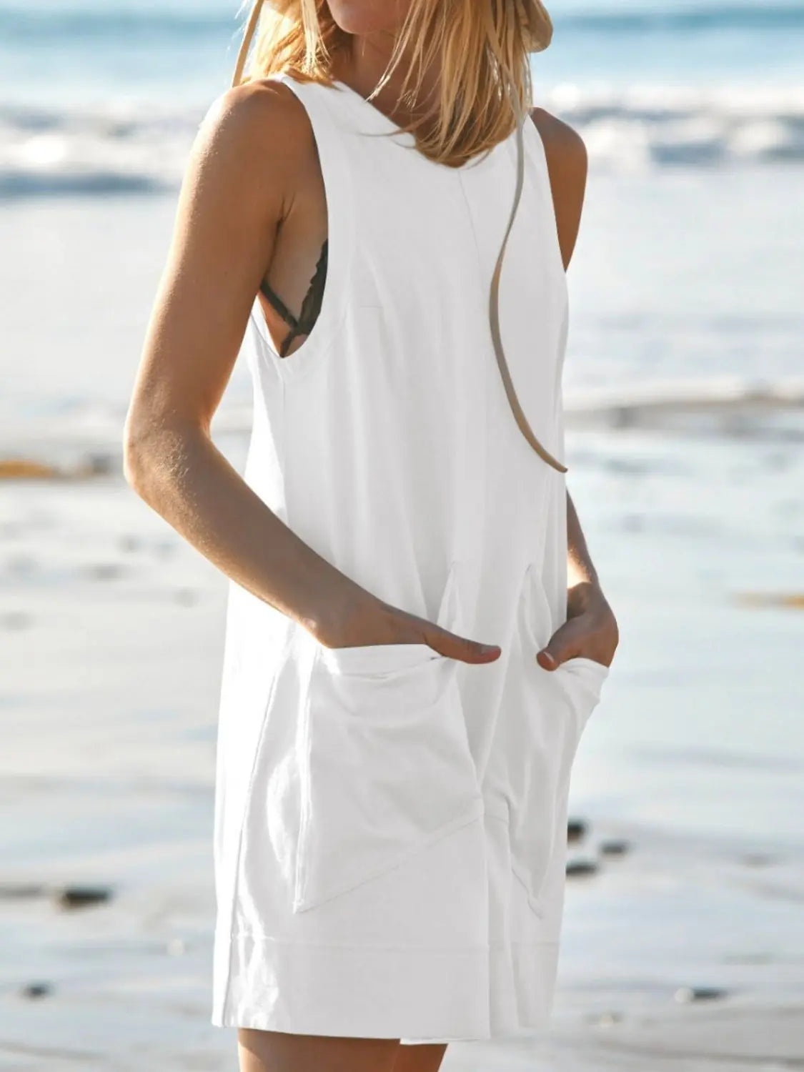 Round Neck Sleeveless Romper with Pockets BLUE ZONE PLANET