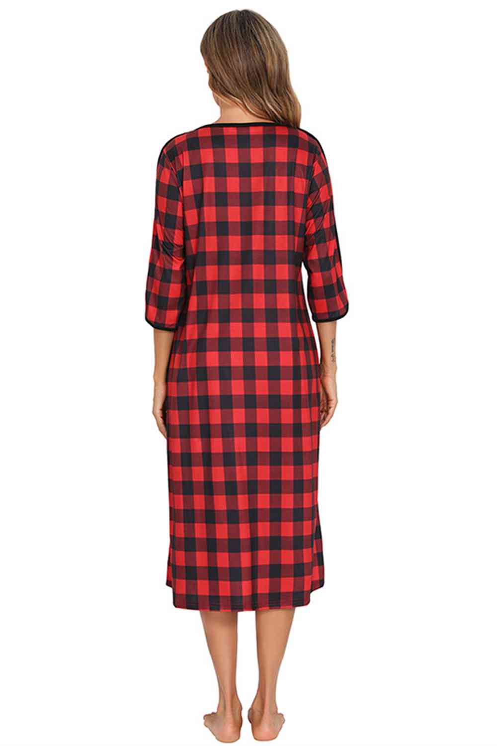 Round Neck Three-Quarter Sleeve Midi Night Dress BLUE ZONE PLANET
