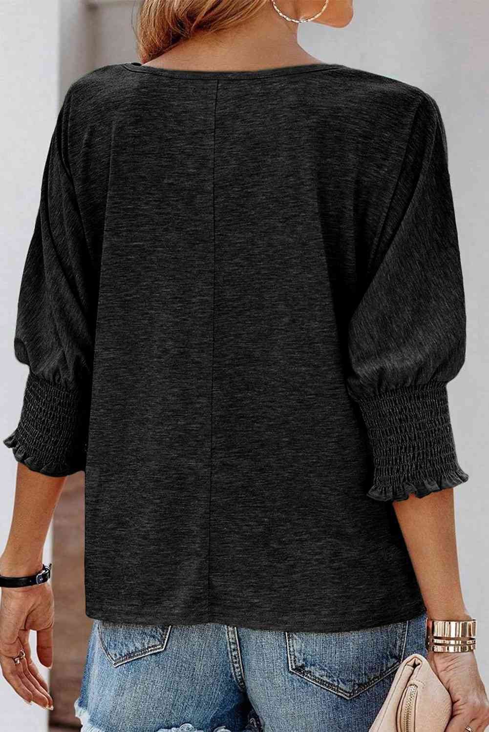 Round Neck Three-Quarter Sleeve Top BLUE ZONE PLANET