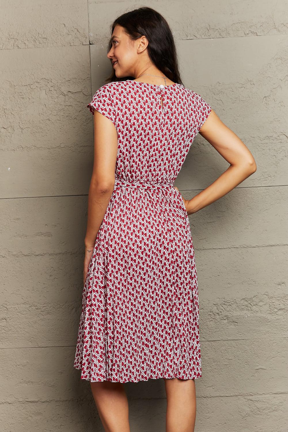 Round Neck Tie Waist Dress BLUE ZONE PLANET