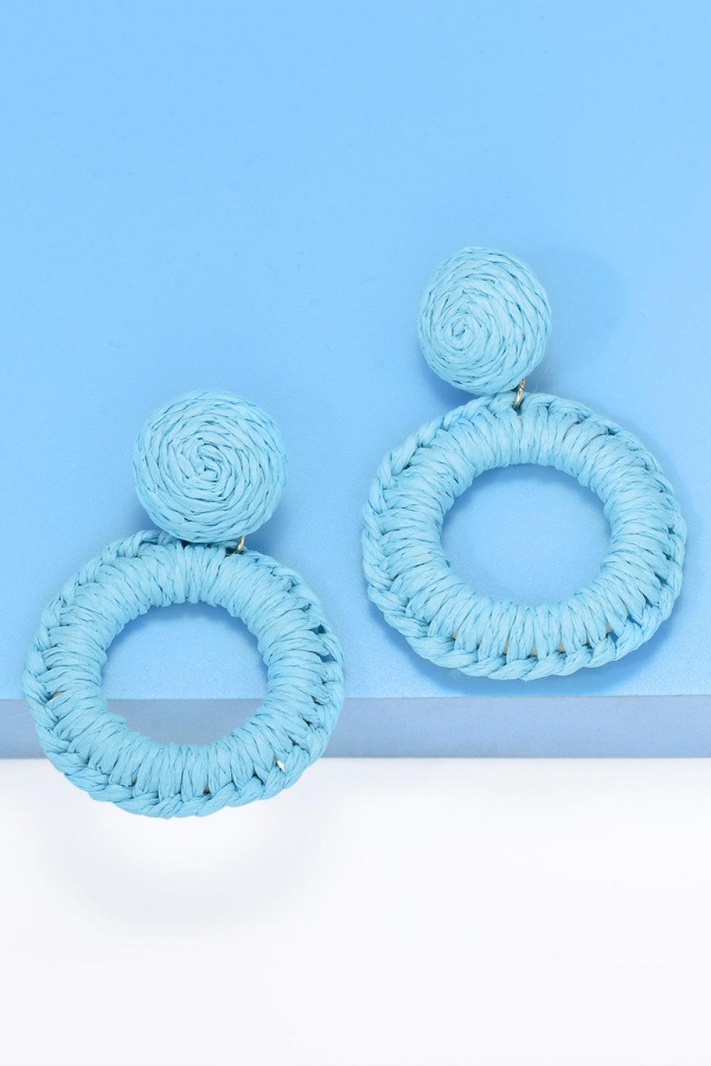 Round Shape Raffia Grass Dangle Earrings BLUE ZONE PLANET