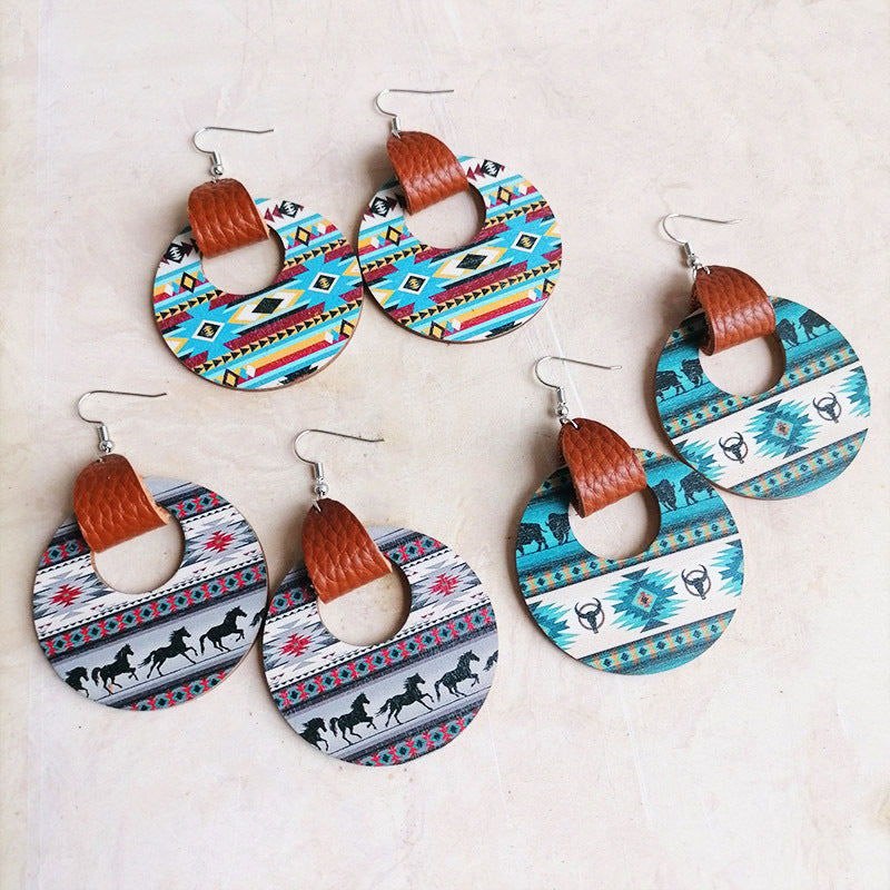 Round Shape Wooden Dangle Earrings BLUE ZONE PLANET