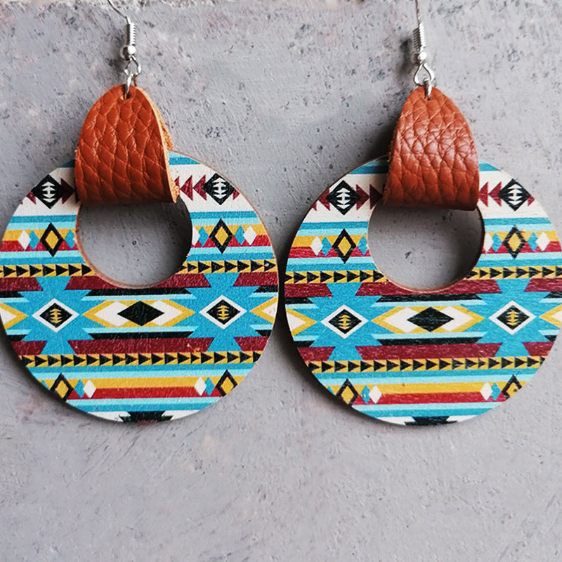 Round Shape Wooden Dangle Earrings BLUE ZONE PLANET