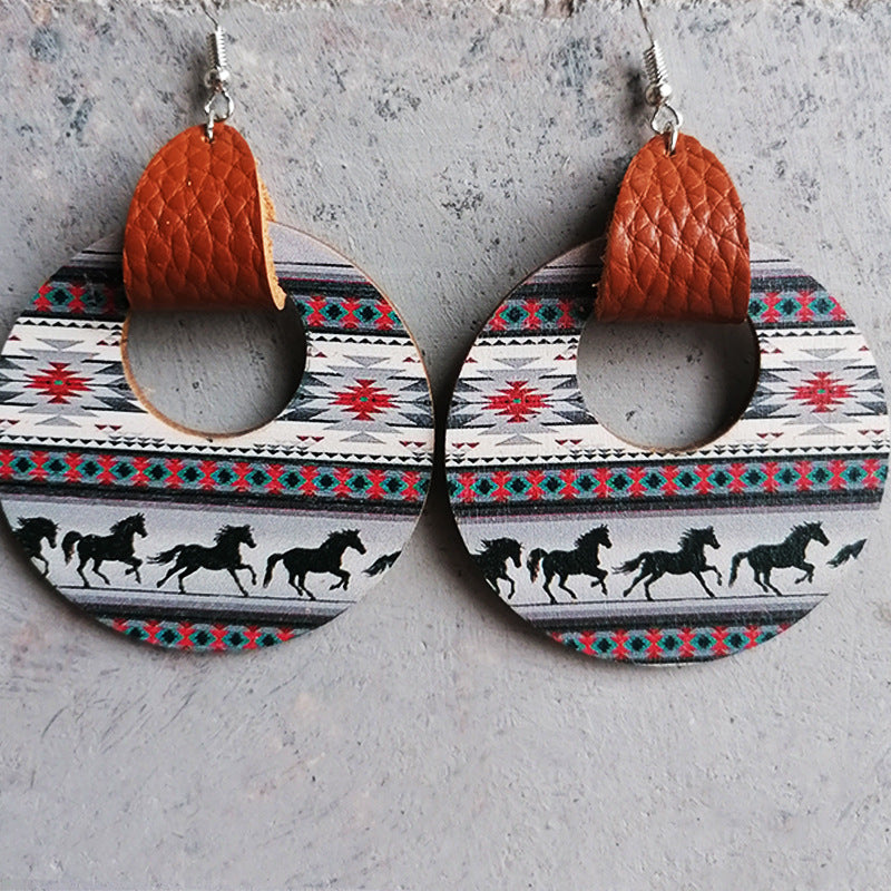 Round Shape Wooden Dangle Earrings BLUE ZONE PLANET