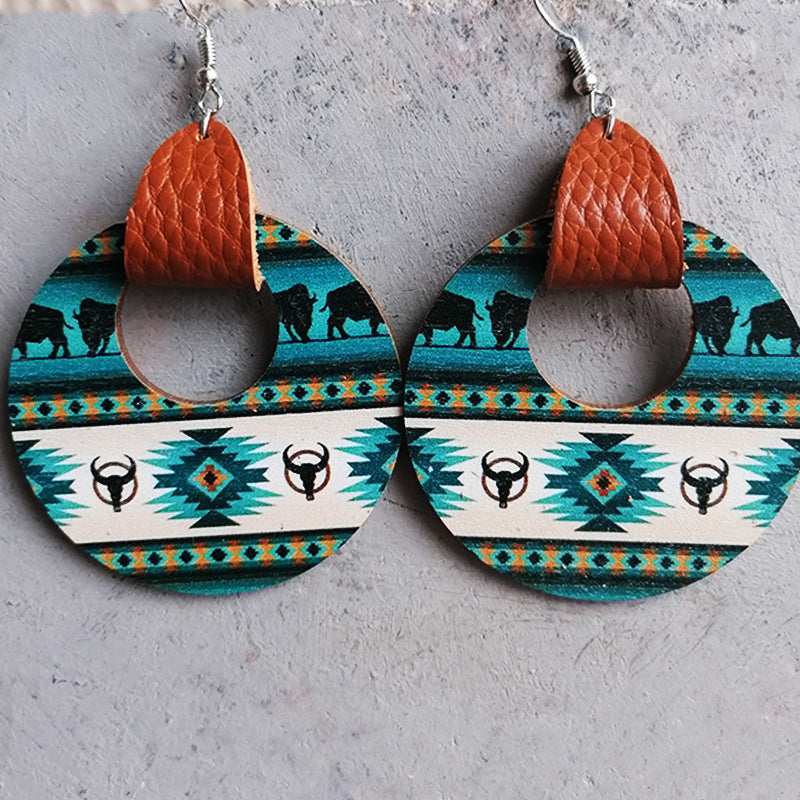 Round Shape Wooden Dangle Earrings BLUE ZONE PLANET