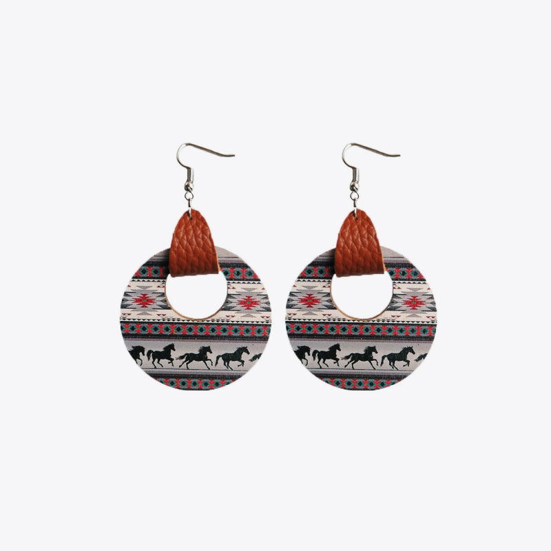 Round Shape Wooden Dangle Earrings BLUE ZONE PLANET