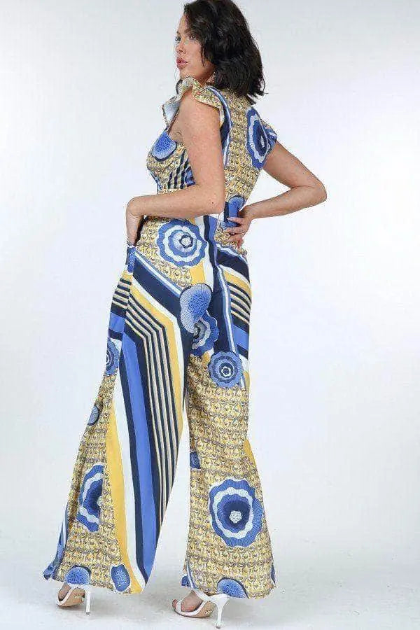 Ruffle Sleeve Surplice Jumpsuit Blue Zone Planet