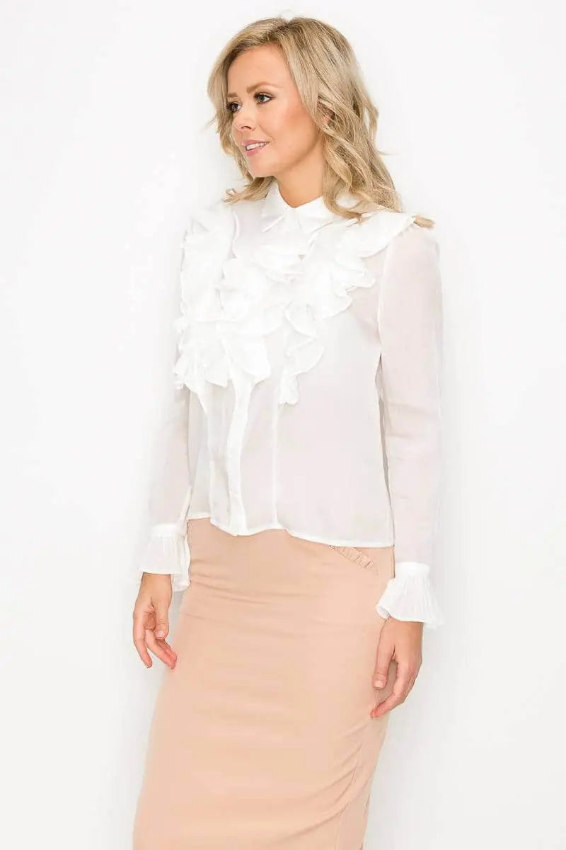 Ruffle Trim Blouse Blue Zone Planet