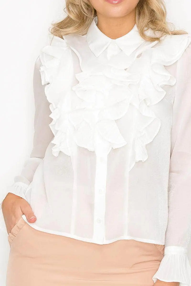 Ruffle Trim Blouse Blue Zone Planet