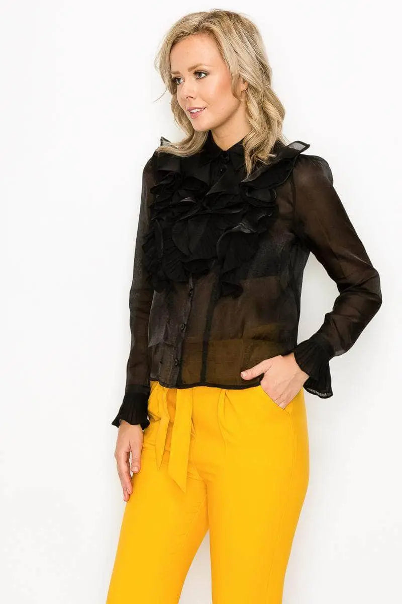 Ruffle Trim Blouse Blue Zone Planet