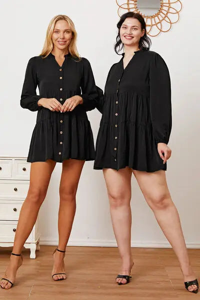 Ruffled Button Up Long Sleeve Tiered Shirt BLUE ZONE PLANET