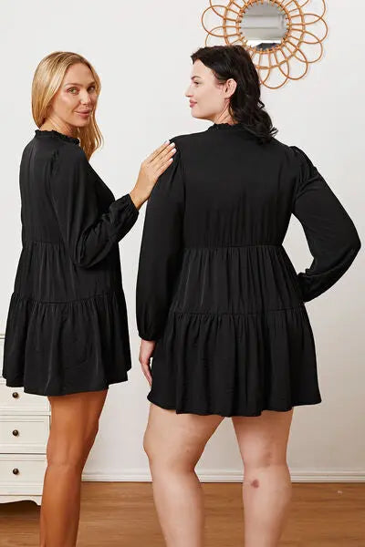 Ruffled Button Up Long Sleeve Tiered Shirt BLUE ZONE PLANET