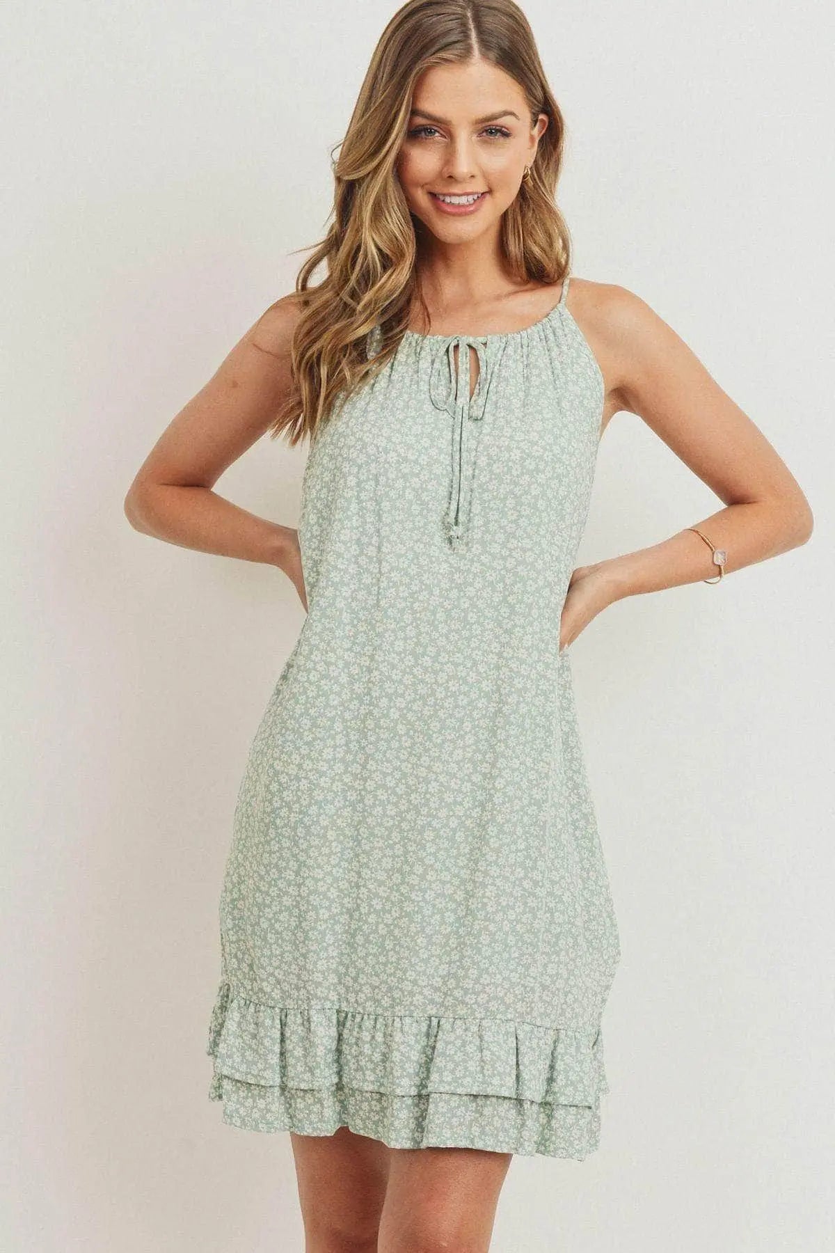 Ruffled Floral Sleeveless Dress Blue Zone Planet