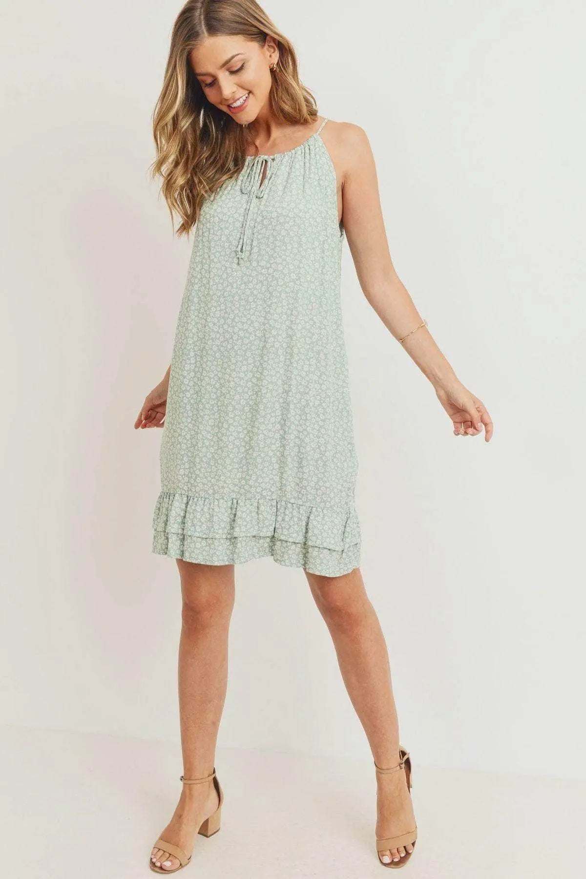 Ruffled Floral Sleeveless Dress Blue Zone Planet