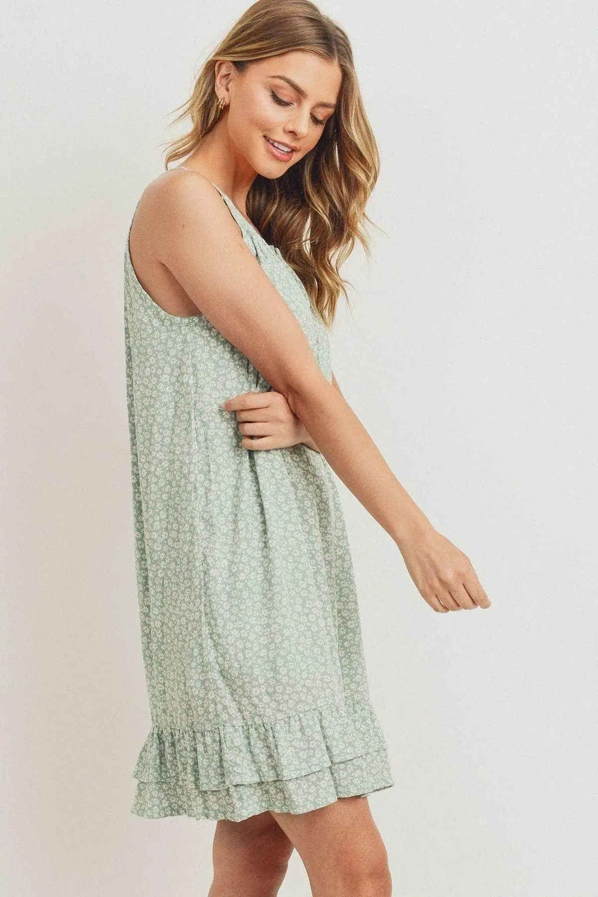 Ruffled Floral Sleeveless Dress Blue Zone Planet
