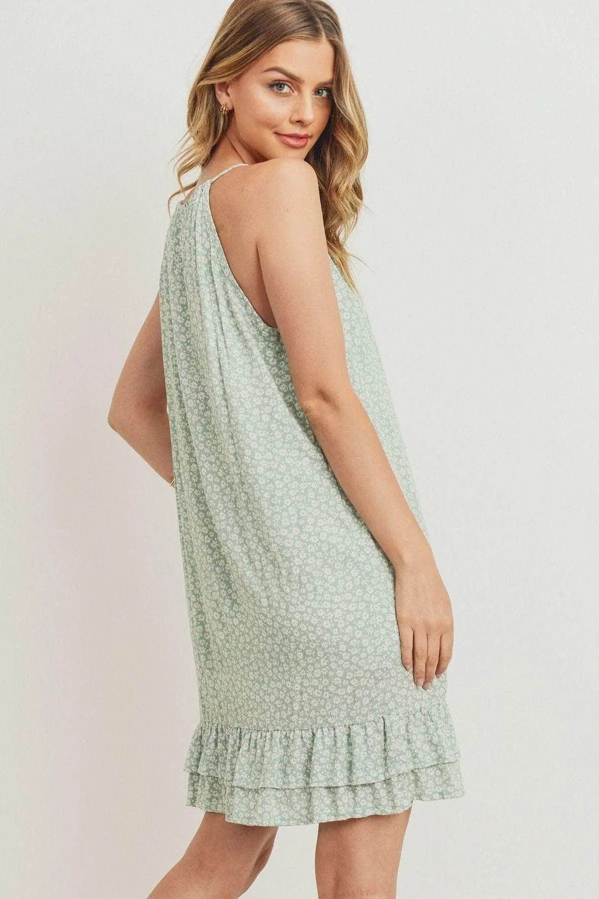Ruffled Floral Sleeveless Dress Blue Zone Planet