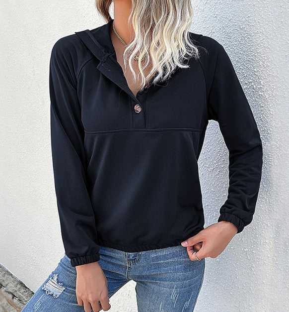 Blue Zone Planet | long-sleeved solid color hooded sweater BLUE ZONE PLANET