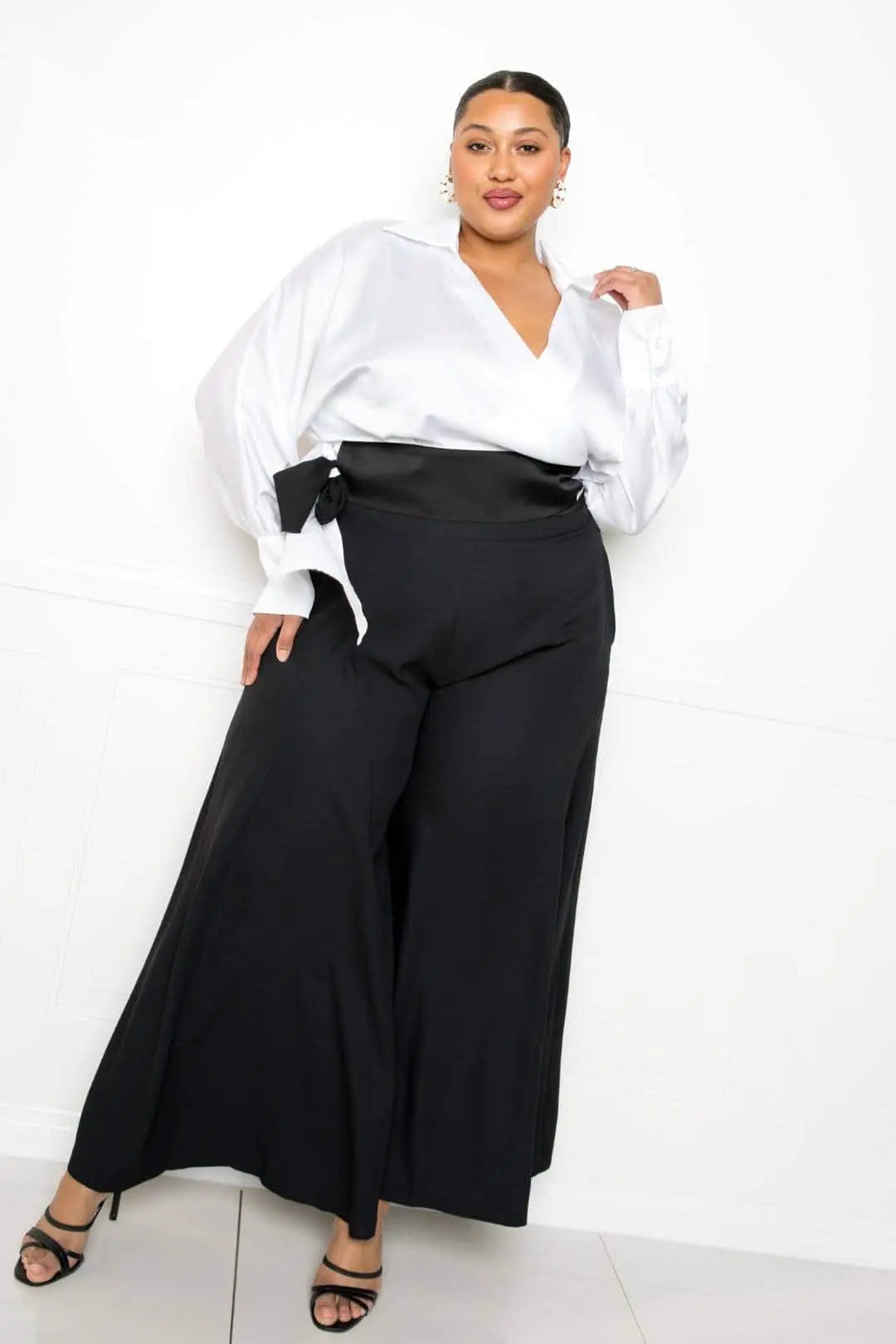 Satin Long Sleeve Tie Waist Wrap Top Blue Zone Planet