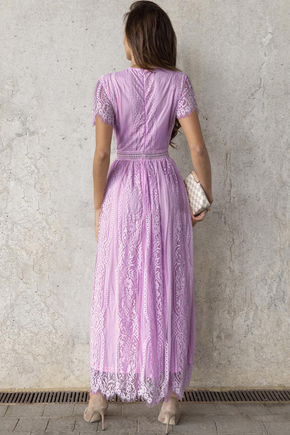 Scalloped Trim Lace Plunge Dress BLUE ZONE PLANET