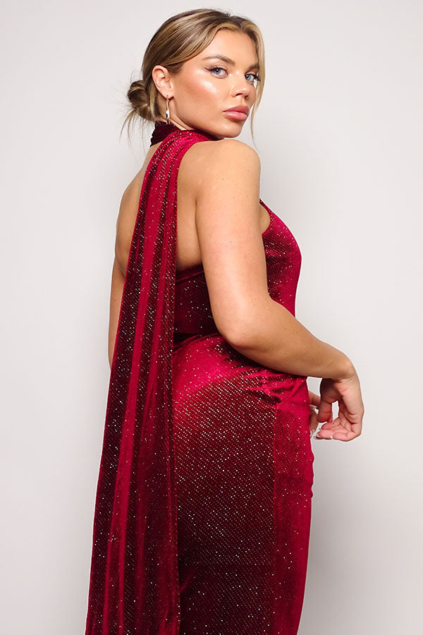 Scarf Top Glitter Velvet Jumpsuit Blue Zone Planet