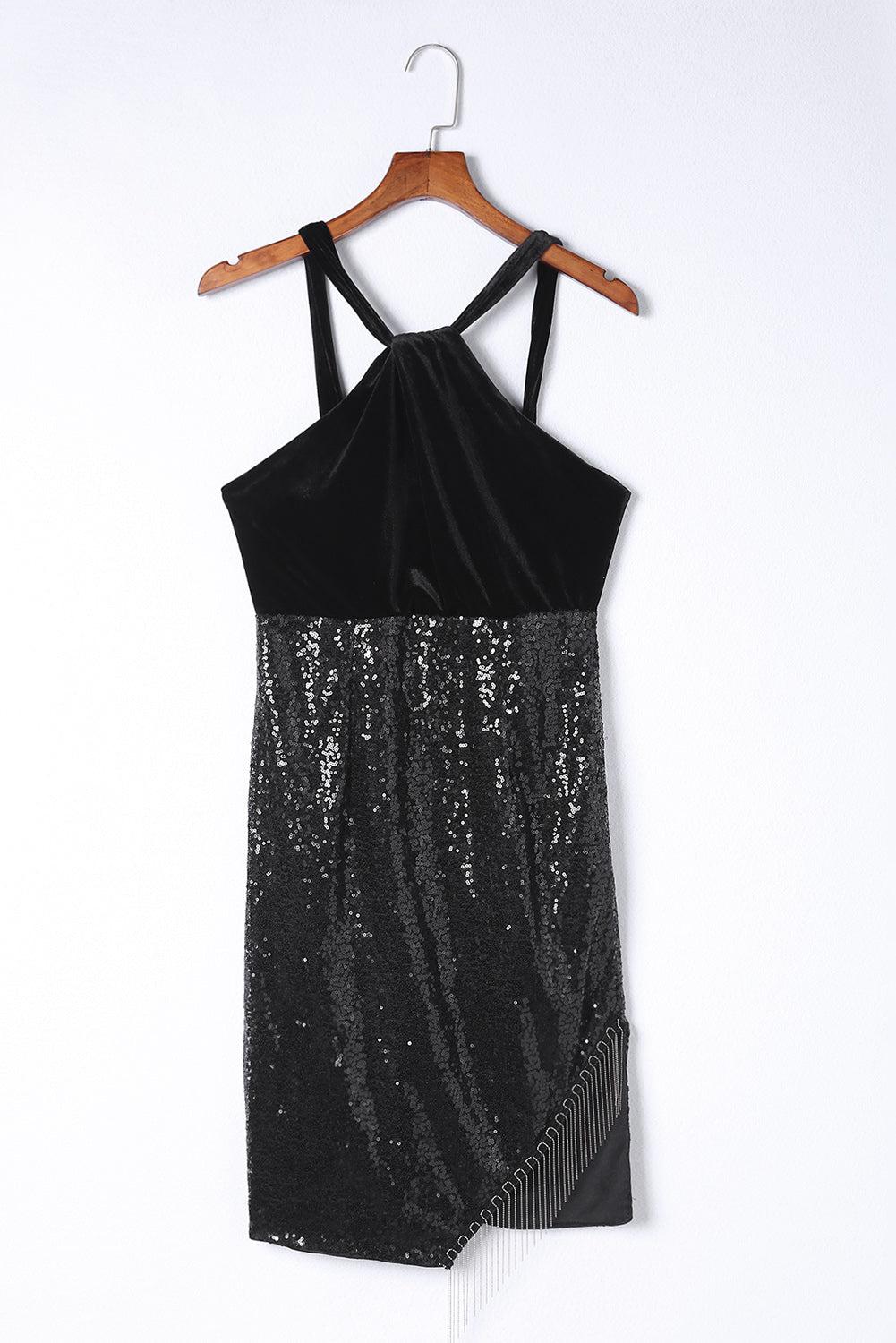 Sequin Fringe Detail Sleeveless Dress BLUE ZONE PLANET