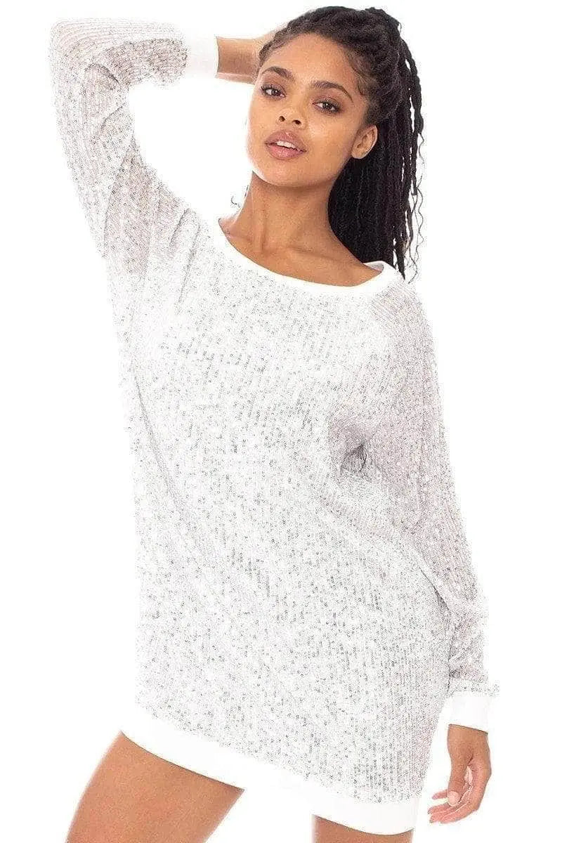 Sequin Wide-Neck Boxy Mini Dress Blue Zone Planet