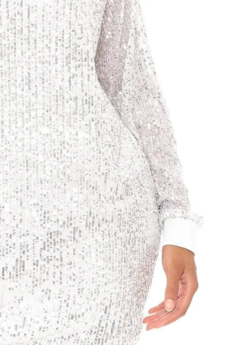 Sequin Wide-Neck Boxy Mini Dress Blue Zone Planet