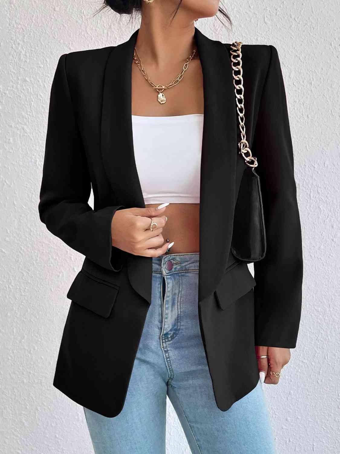 Shawl Collar Long Sleeve Blazer BLUE ZONE PLANET