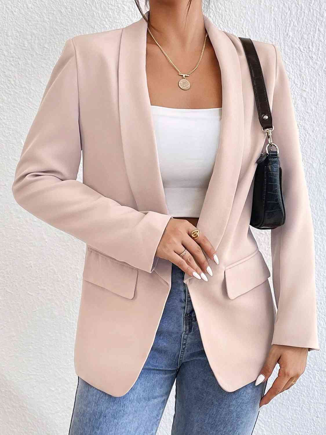 Shawl Collar Long Sleeve Blazer BLUE ZONE PLANET