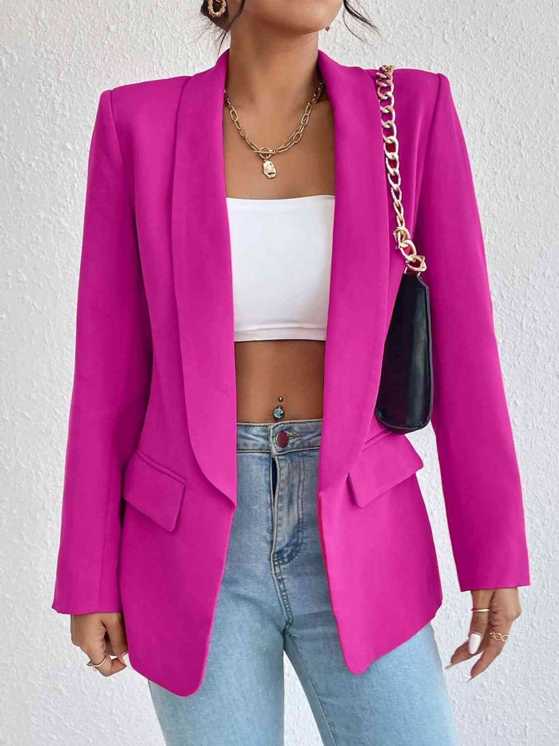 Shawl Collar Long Sleeve Blazer BLUE ZONE PLANET