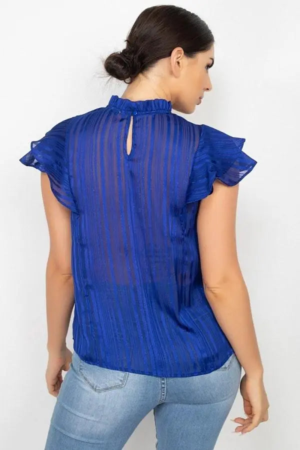 Short Sleeve Ruffle Shadow Top Blue Zone Planet