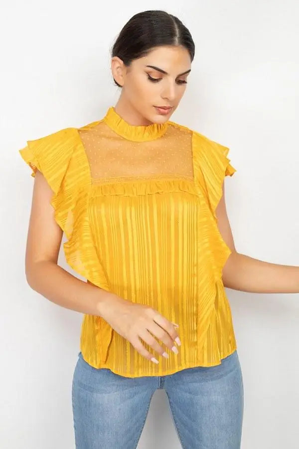 Short Sleeve Ruffle Shadow Top Blue Zone Planet