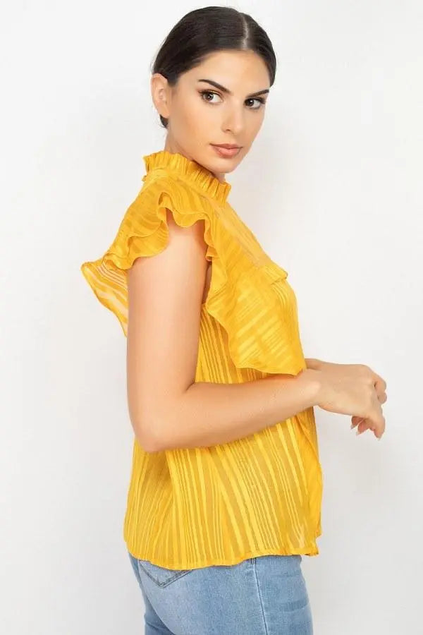 Short Sleeve Ruffle Shadow Top Blue Zone Planet