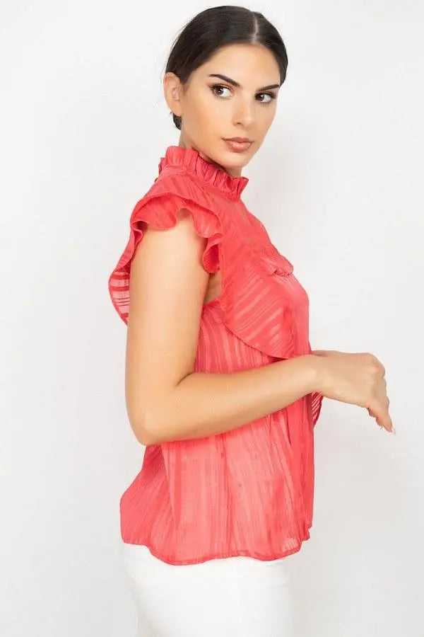 Short Sleeve Ruffle Shadow Top Blue Zone Planet