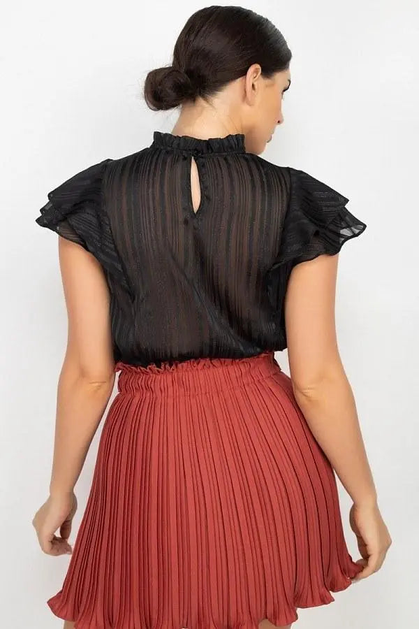 Short Sleeve Ruffle Shadow Top Blue Zone Planet